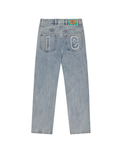 Applique Running Dog Double Scoop Denim Pants
