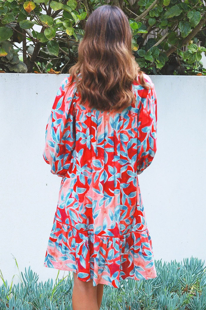Dream Aqua Coral Floral Bohemian Tunic dress featuring vibrant floral patterns and relaxed fit, perfect for casual summer wear.
