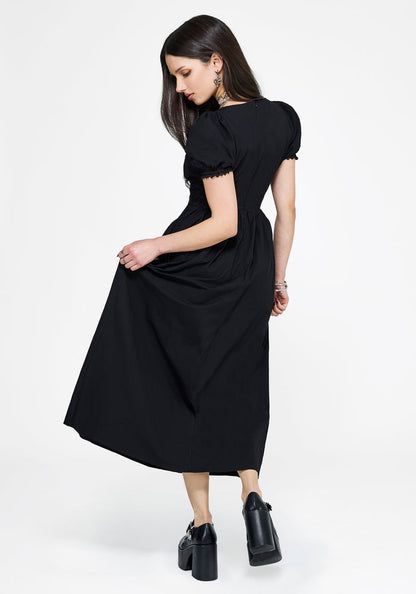 Arianwen Embroidered Puff Sleeve Midaxi Dress - Black