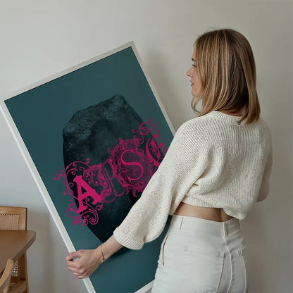 Arse Sculpture Pink Print held up against a living room wall
