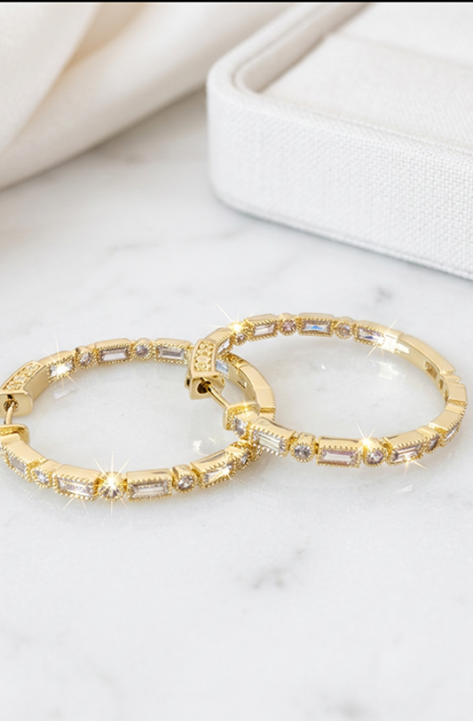 Art Deco CZ Glam Hoops-Gold-Cute-Trendy-Shop-Womens-Boutique-Clothing-Store