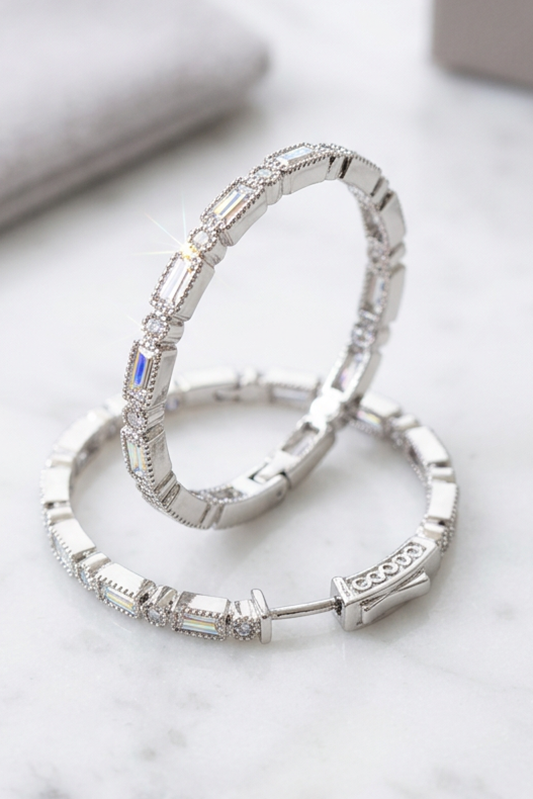 Art Deco CZ Glam Hoops-Silver-Cute-Trendy-Shop-Womens-Boutique-Clothing-Store