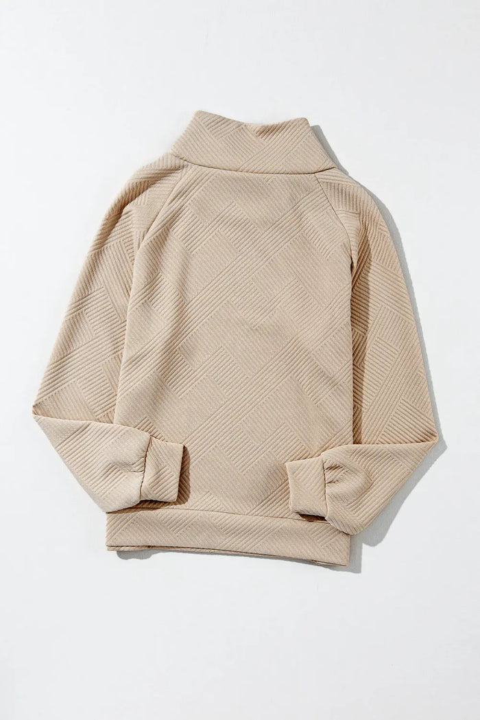 Asymmetric Buttons Detail High Neck Textured Sweatshirt - Sweaters & Cardigans/Sweaters