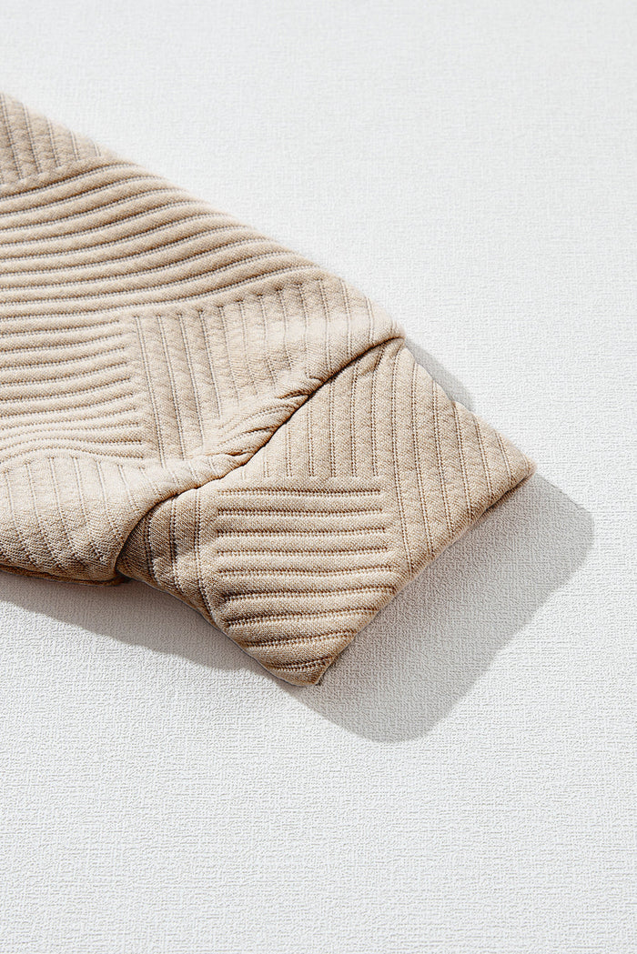 Asymmetric Buttons Detail High Neck Textured Sweatshirt - Sweaters & Cardigans/Sweaters