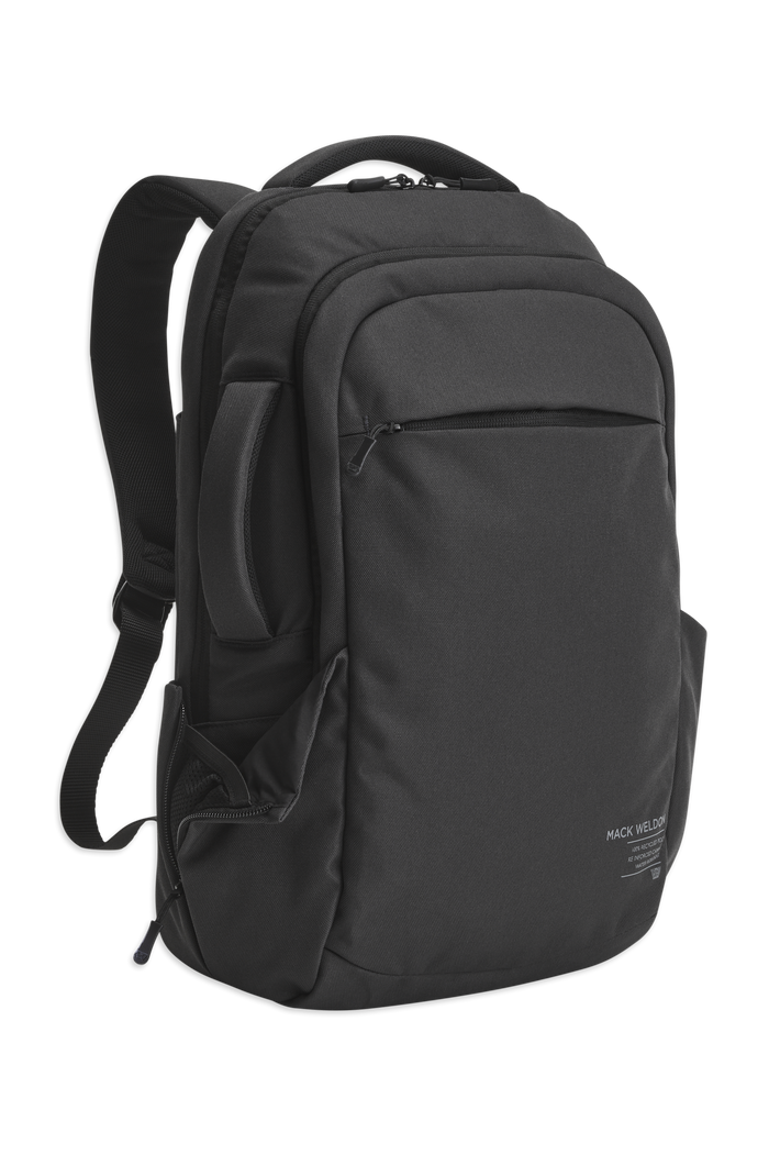 Front side view of the Atlas Everyday Backpack showcasing side carrying handle