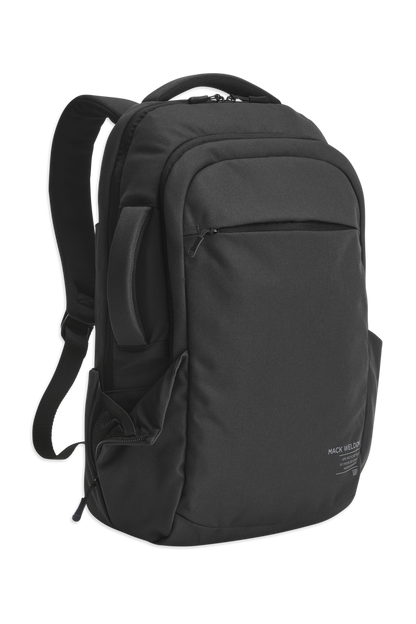 Front side view of the Atlas Everyday Backpack showcasing side carrying handle