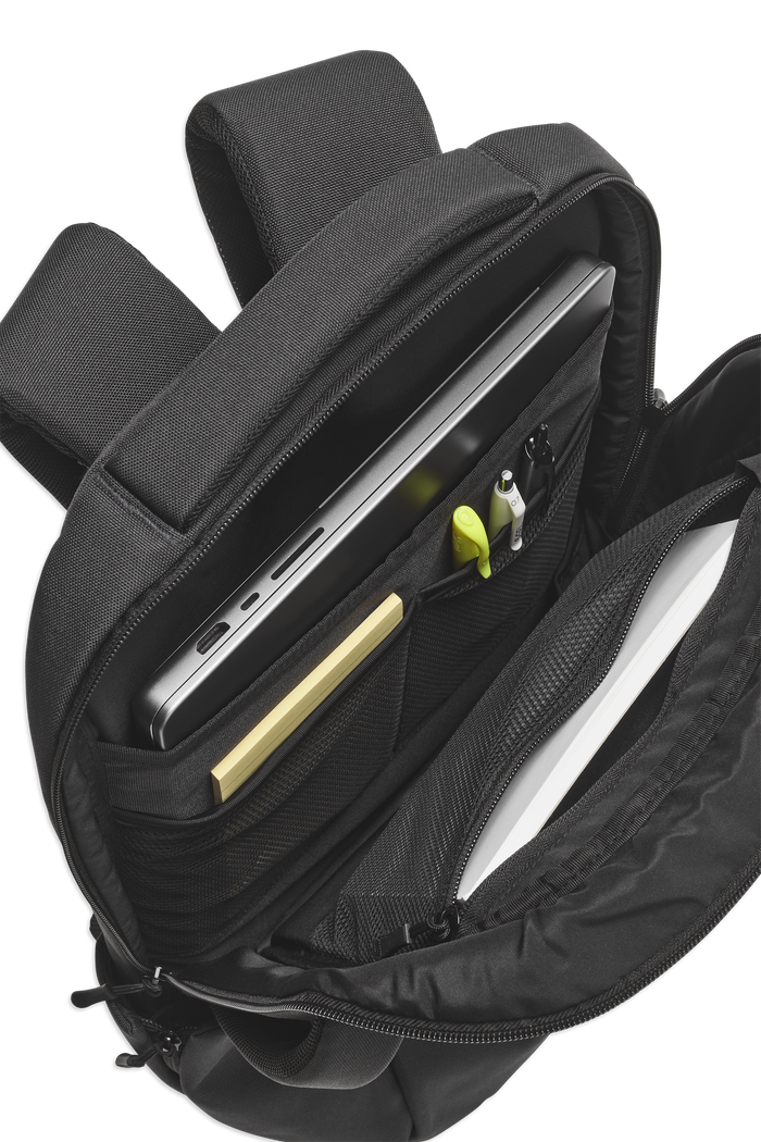 Detailed inside view of the Atlas Everyday Backpack showcasing inside pockets