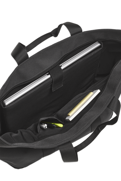 Detailed inside view of the Atlas Tote showcasing the inside pockets