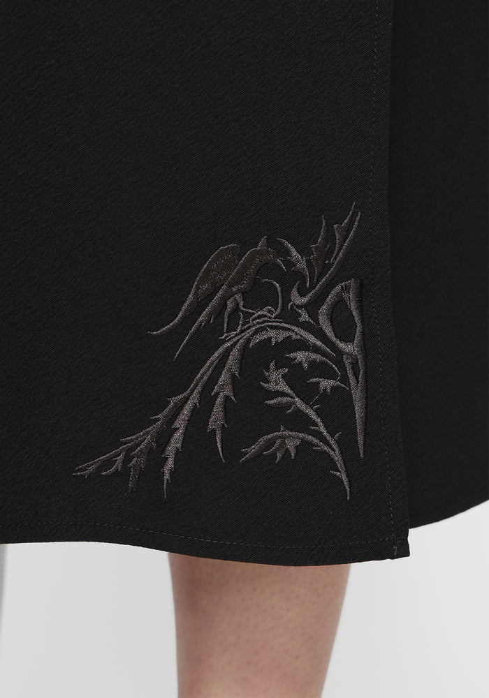 Aubrey Crow Skull Embroidered Twist Front Midi Dress