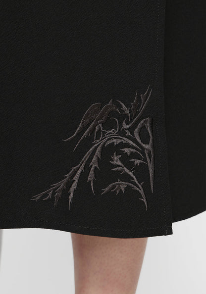 Aubrey Crow Skull Embroidered Twist Front Midi Dress