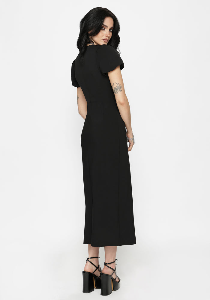 Aubrey Crow Skull Embroidered Twist Front Midi Dress