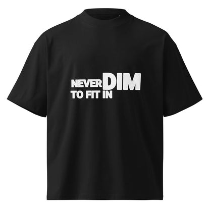 Black High Neck T Shirt with Never Dim To Fit In graphic by MyCore