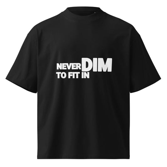 Black High Neck T Shirt with Never Dim To Fit In graphic by MyCore