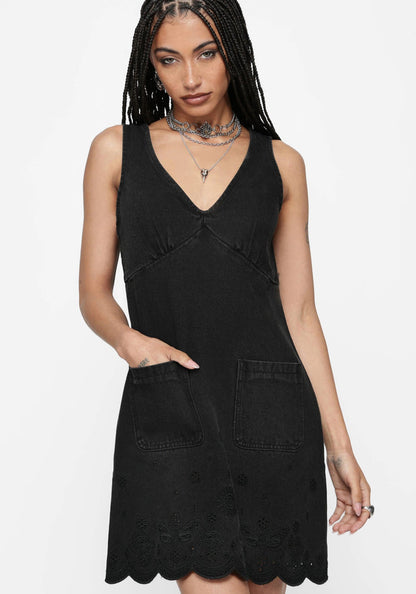 Ayr Broderie Denim Pinafore Dress