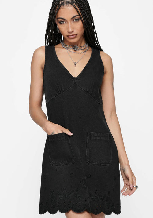 Ayr Broderie Denim Pinafore Dress