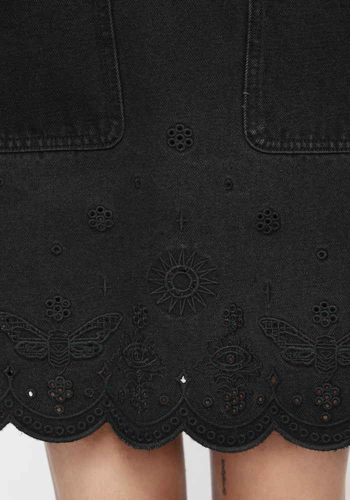 Ayr Broderie Denim Pinafore Dress