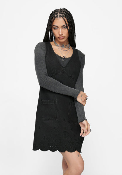 Ayr Broderie Denim Pinafore Dress