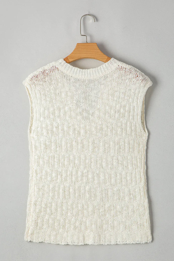 Beige Notched V Neck Short Sleeve Sweater - Sweaters & Cardigans/Short