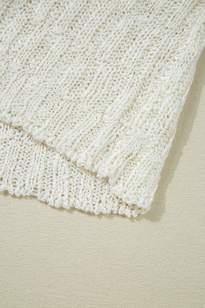 Beige Notched V Neck Short Sleeve Sweater - Sweaters & Cardigans/Short