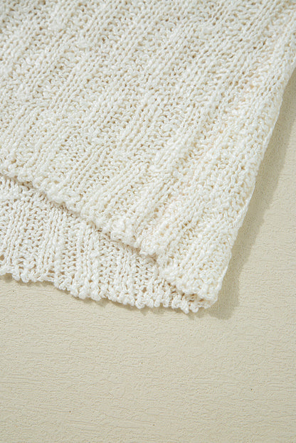 Beige Notched V Neck Short Sleeve Sweater - Sweaters & Cardigans/Short