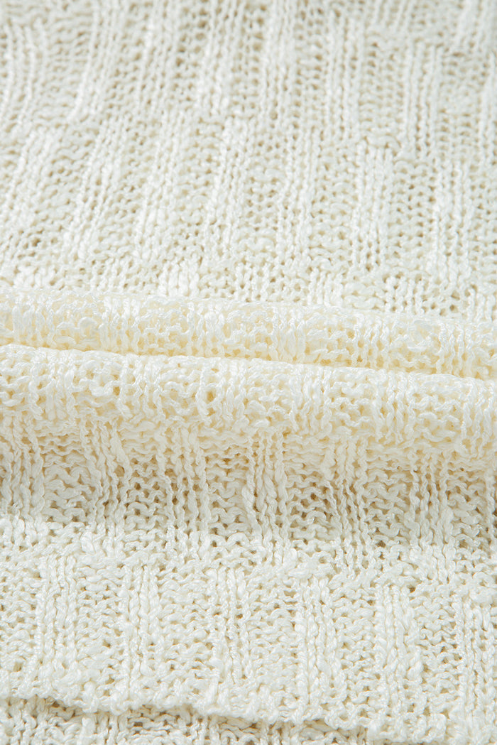 Beige Notched V Neck Short Sleeve Sweater - Sweaters & Cardigans/Short