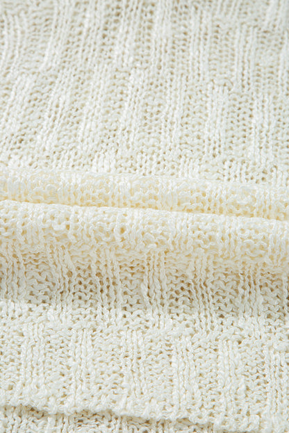 Beige Notched V Neck Short Sleeve Sweater - Sweaters & Cardigans/Short