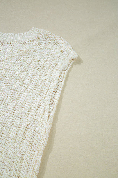 Beige Notched V Neck Short Sleeve Sweater - Sweaters & Cardigans/Short