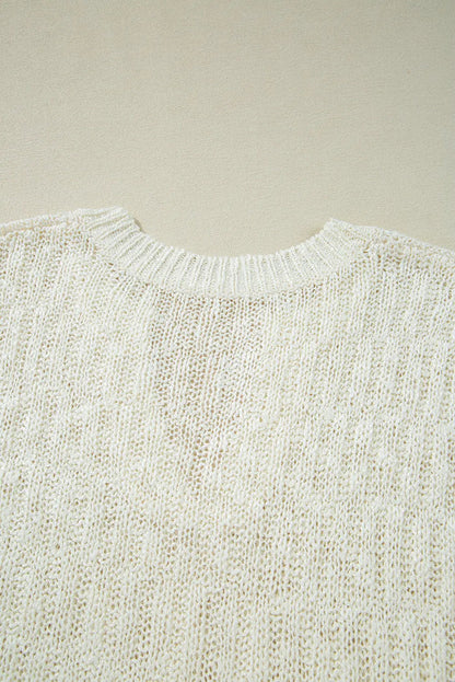 Beige Notched V Neck Short Sleeve Sweater - Sweaters & Cardigans/Short