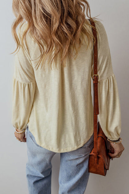 Beige Paisley Floral Embroidered Notch V Neck Blouse - Tops/Blouses & Shirts
