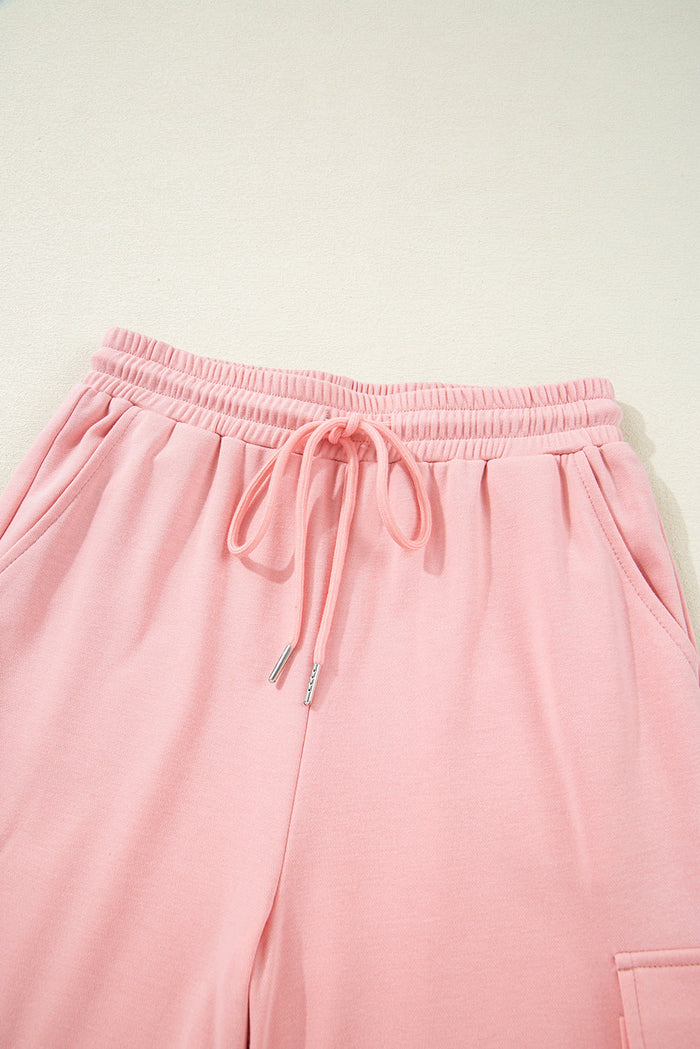 Beige Pink Half Sleeve T-Shirt & Cargo SweatTrousers Set - Two Piece Sets/Pant Sets