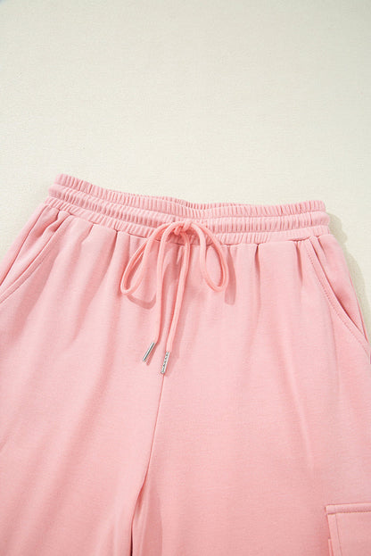 Beige Pink Half Sleeve T-Shirt & Cargo SweatTrousers Set - Two Piece Sets/Pant Sets