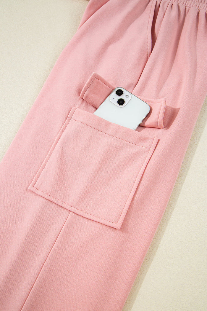 Beige Pink Half Sleeve T-Shirt & Cargo SweatTrousers Set - Two Piece Sets/Pant Sets