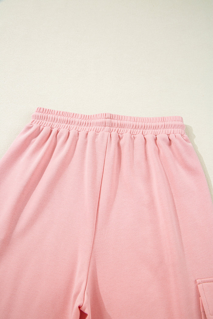Beige Pink Half Sleeve T-Shirt & Cargo SweatTrousers Set - Two Piece Sets/Pant Sets