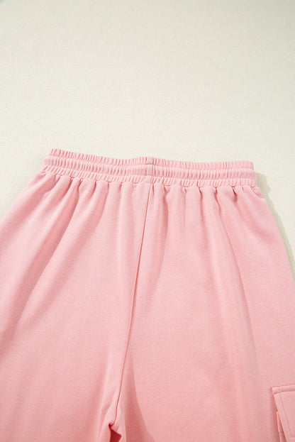Beige Pink Half Sleeve T-Shirt & Cargo SweatTrousers Set - Two Piece Sets/Pant Sets
