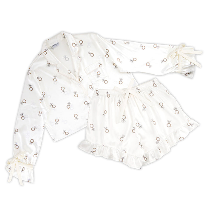 Bella -  Cropped PJ Set + Velvet Ties 0676 - White Rings
