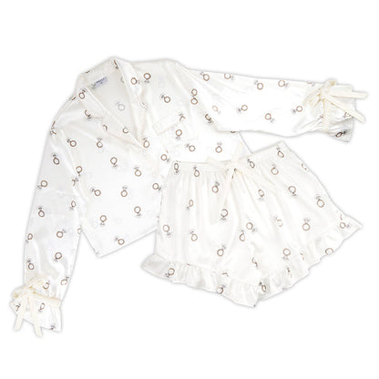 Bella -  Cropped PJ Set + Velvet Ties 0676 - White Rings