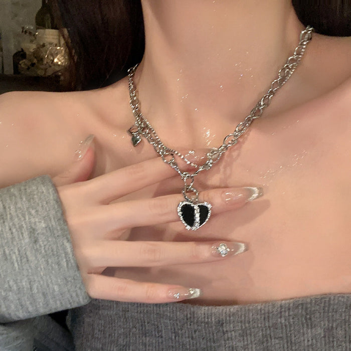 Black Heart Pendant Necklace - Fashionnsio