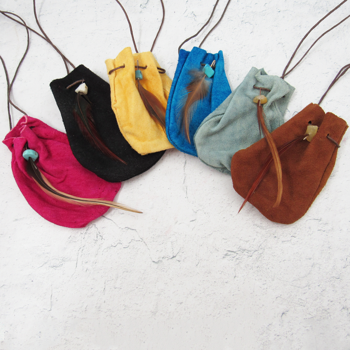 Black Leather Pouch with Cord