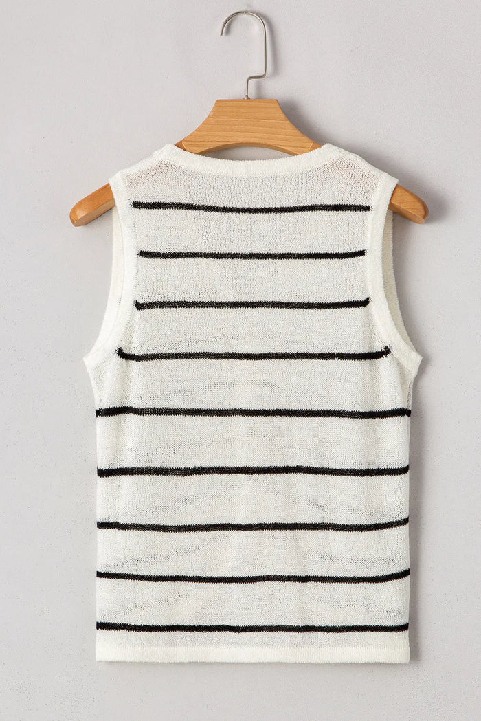Black Stripe Buttoned V Neck Slim Fit Sweater Vest - Sweaters & Cardigans/Sweater Vests