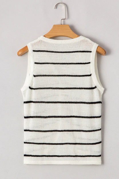 Black Stripe Buttoned V Neck Slim Fit Sweater Vest - Sweaters & Cardigans/Sweater Vests