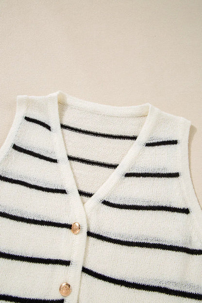 Black Stripe Buttoned V Neck Slim Fit Sweater Vest - Sweaters & Cardigans/Sweater Vests