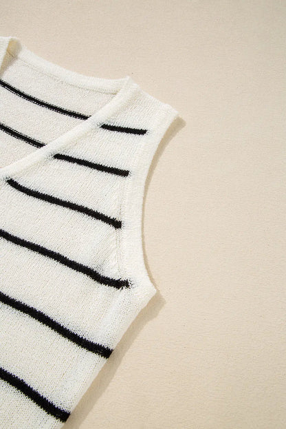 Black Stripe Buttoned V Neck Slim Fit Sweater Vest - Sweaters & Cardigans/Sweater Vests