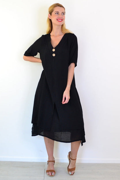 Black summer tunic dress by La Mode featuring a relaxed fit and lightweight fabric, perfect for casual warm-weather wear.