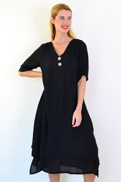 Black summer tunic dress by La Mode featuring a relaxed fit, sleeveless design, and casual style for warm weather.