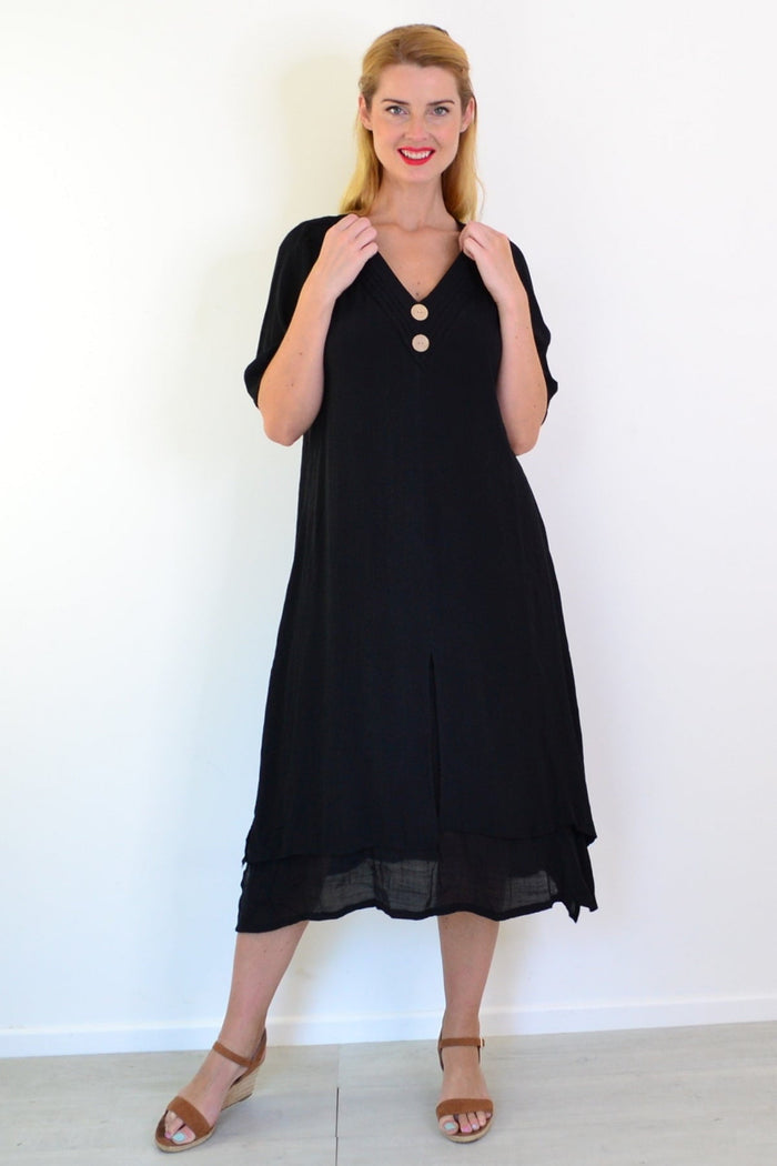 Black summer tunic dress by La Mode, lightweight sleeveless tunic with a relaxed fit and simple neckline, perfect for warm weather.
