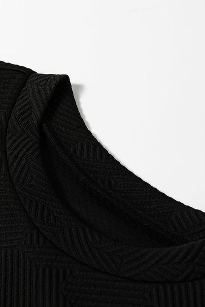 Black Textured Puff Sleeve Top and Trousers Set - Two Piece Sets/Pant Sets
