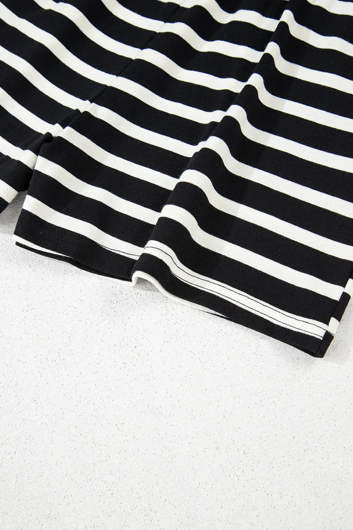 Black White Striped Short Sleeve Top and Shorts Set - Two Piece Sets/Short Sets