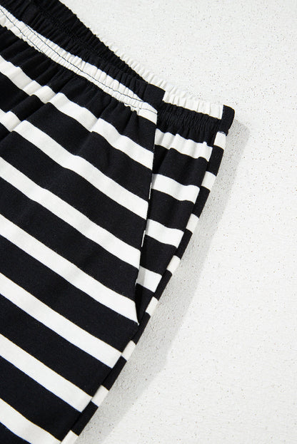 Black White Striped Short Sleeve Top and Shorts Set - Two Piece Sets/Short Sets