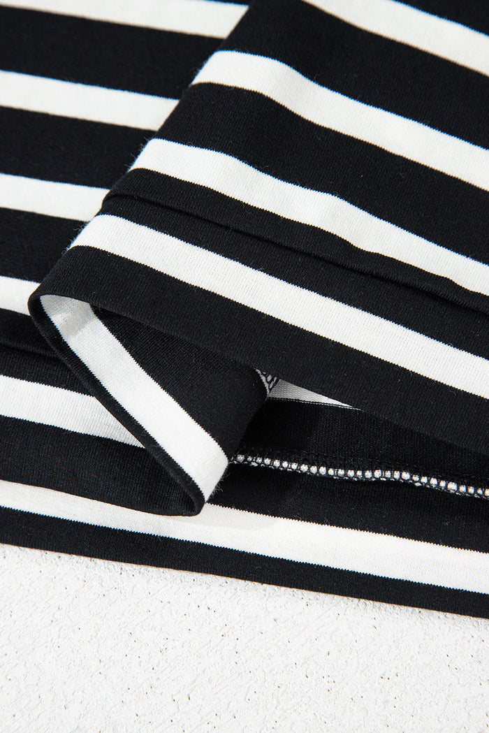 Black White Striped Short Sleeve Top and Shorts Set - Two Piece Sets/Short Sets