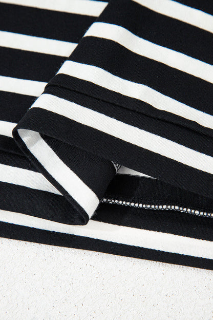 Black White Striped Short Sleeve Top and Shorts Set - Two Piece Sets/Short Sets